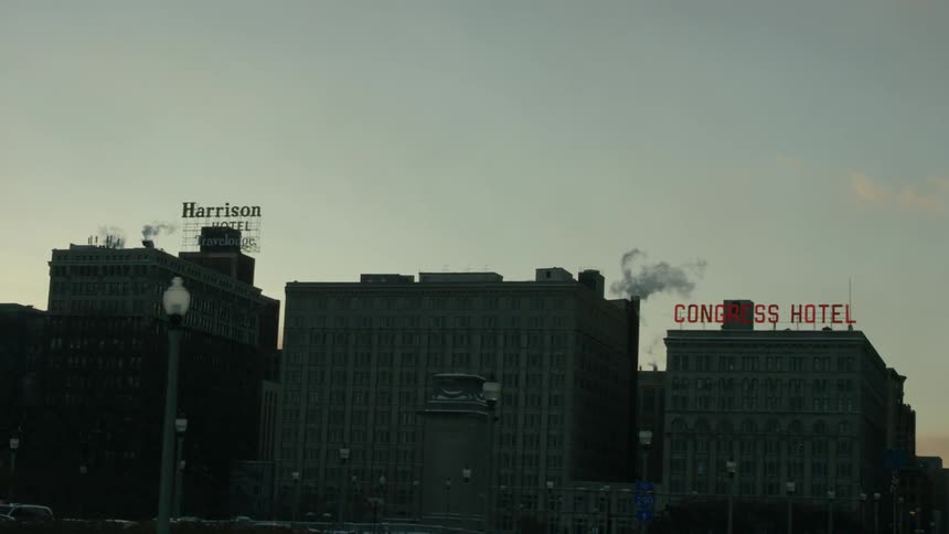 A city on an overcast winter day