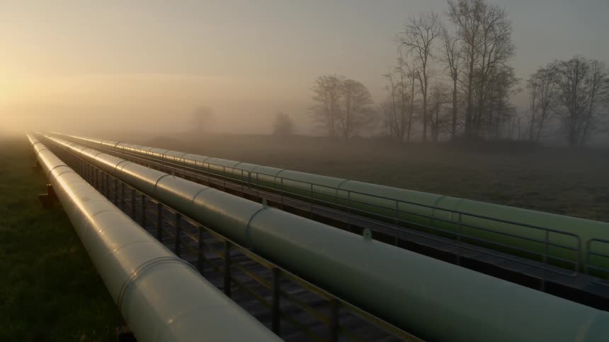 Gliding just above a high capacity pipeline network at sunrise