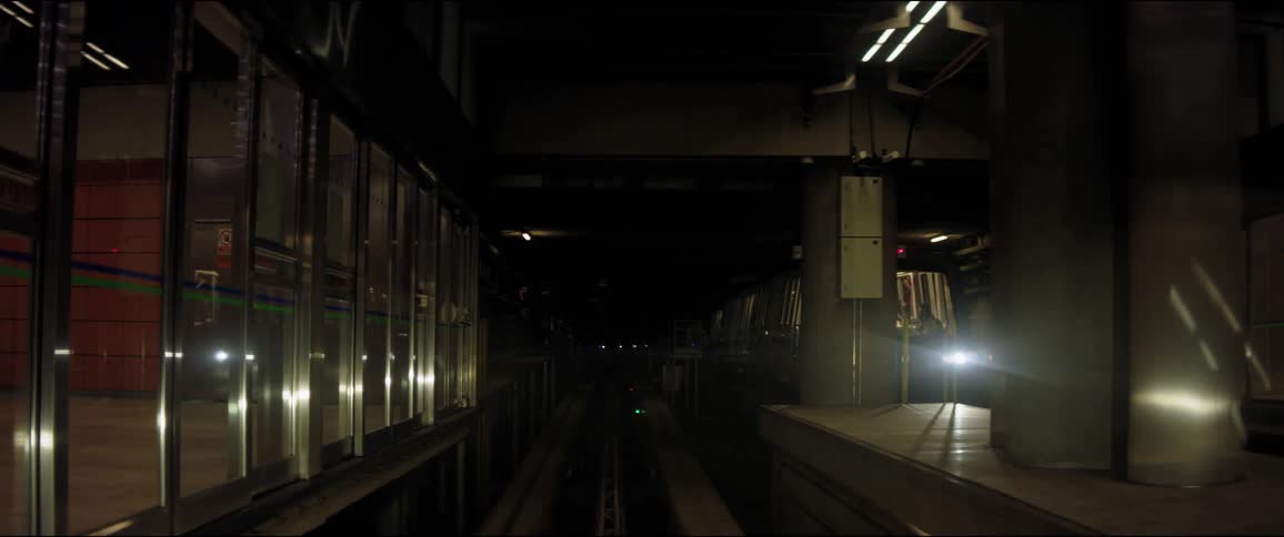 A train arrives in a subway terminal
