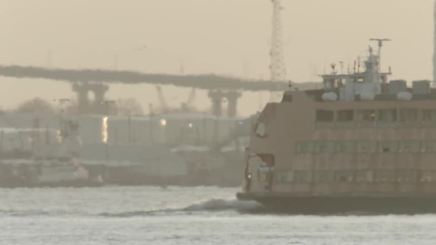 Ferry boat travels across the sea