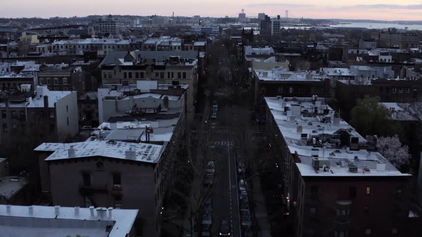 Aerial view of the neighborhoods and streets at dawn