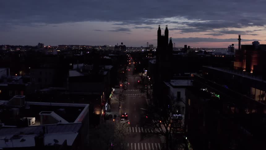 City Streets and Buildings at Dusk