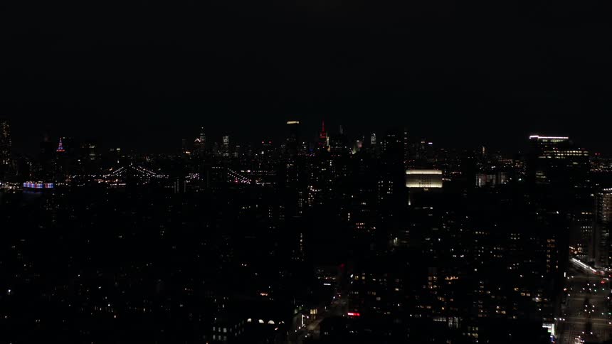 Aerial Night View of City and Bridges