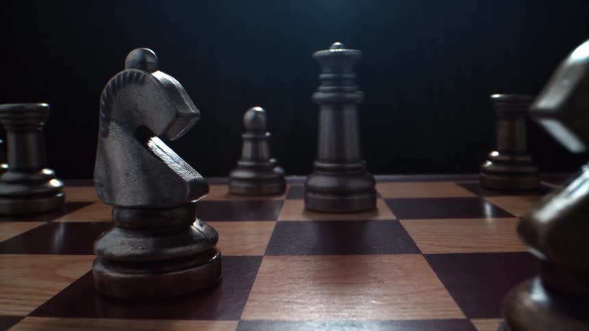 A chessboard filmed mid game