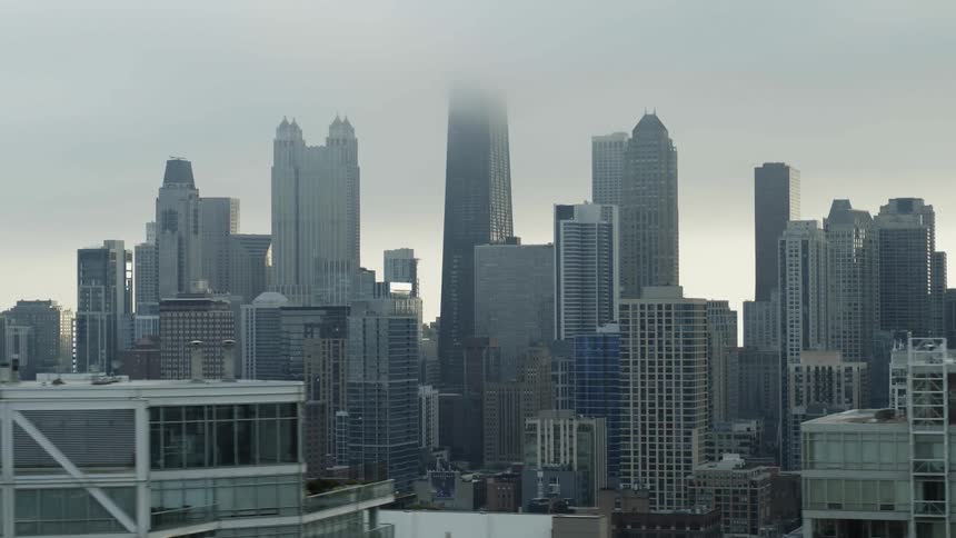 Chicago skyline covered in fog