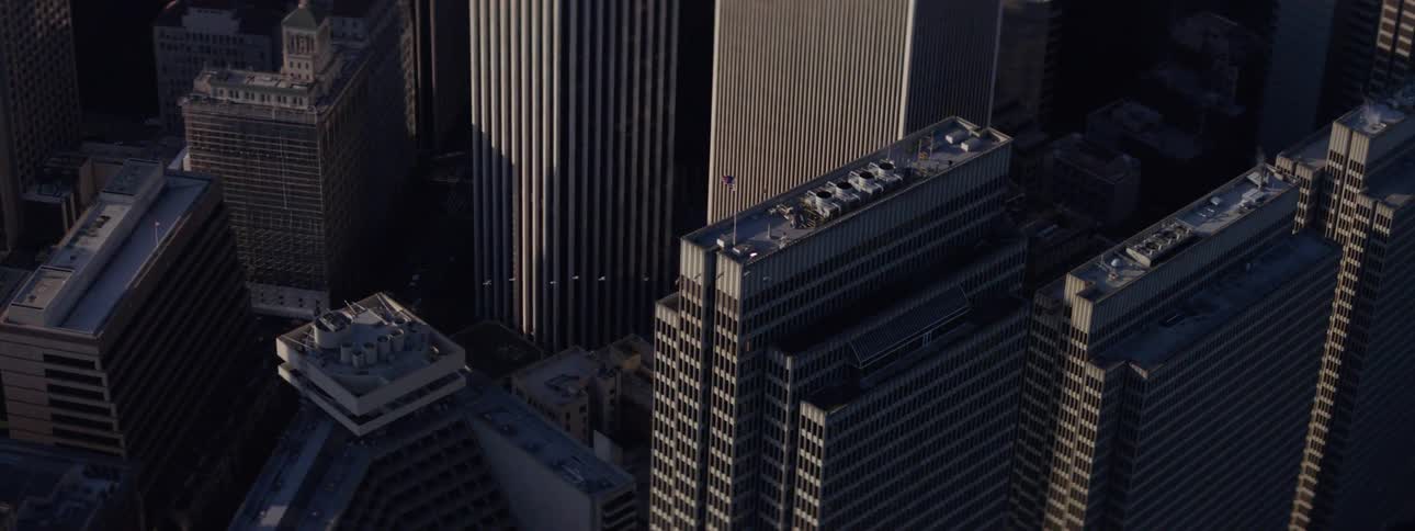 An urban environment with tall buildings viewed from above