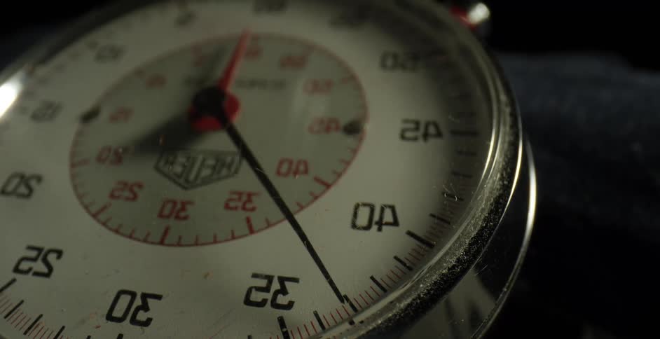 The hand of a stopwatch ticks along