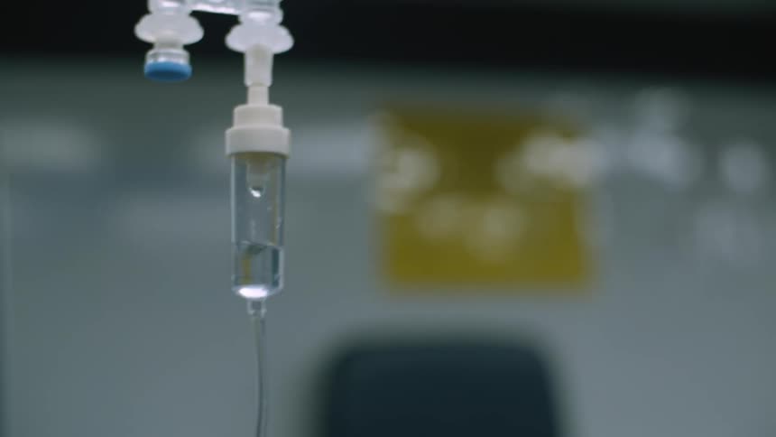 Liquid drips in a intravenous tube