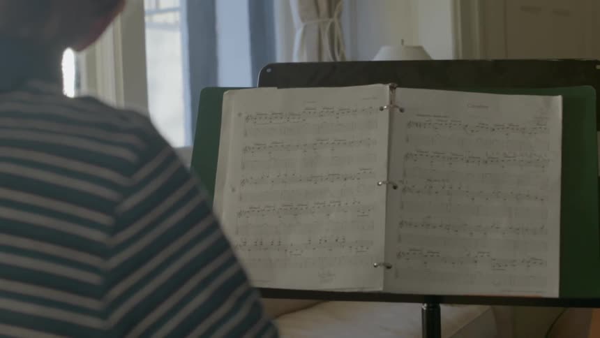 A person reads sheet music