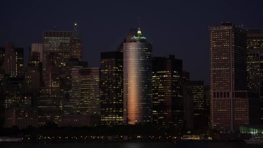 Focus pull on skyscrapers in a metropolis at night