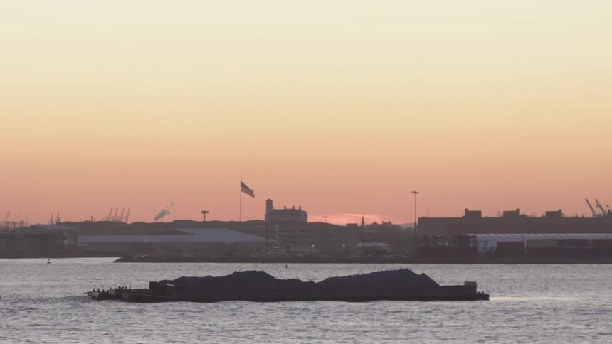 Urban cityscape at the water at dawn