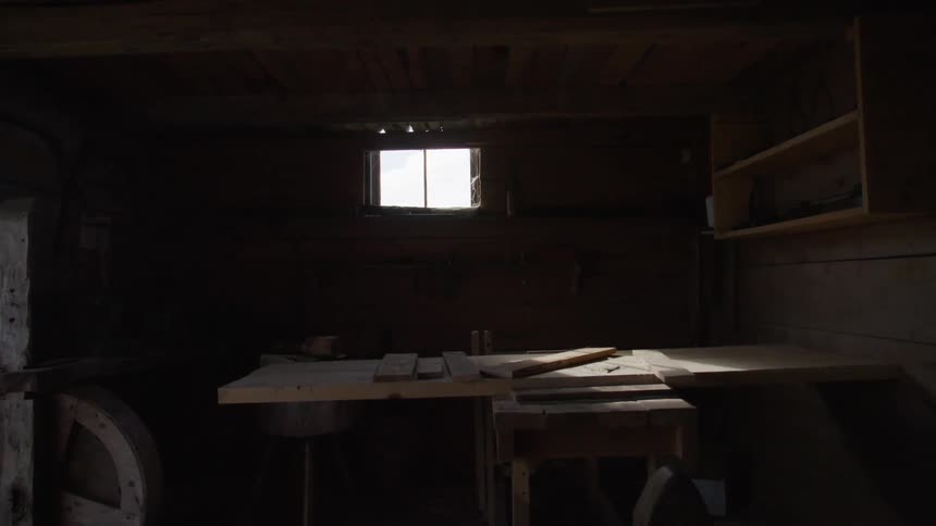 Workbench inside a wooden workshop