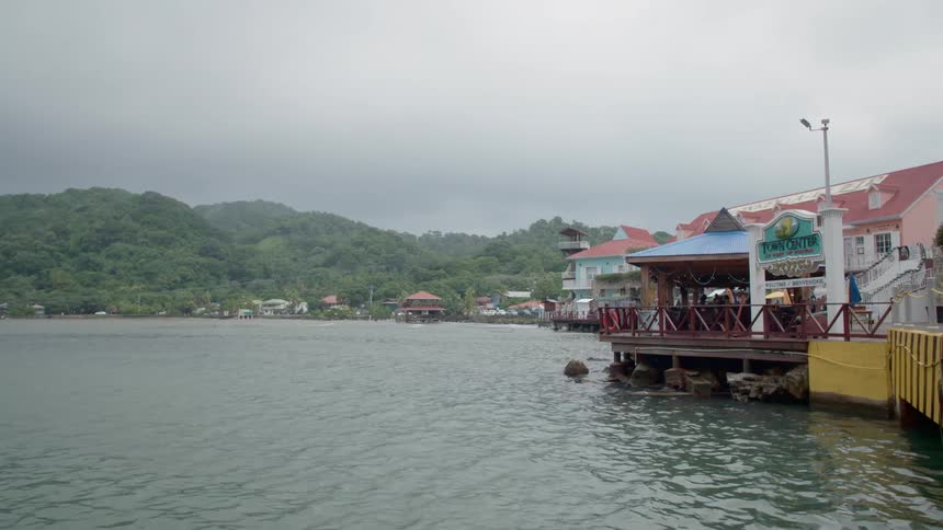View of a coastal town on a cloudy day