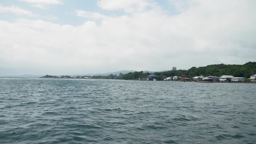 The ocean off the coast of a small town