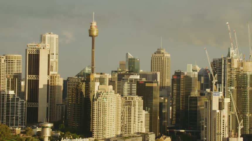 Skyscrapers make up the bulk of a large urban downtown area