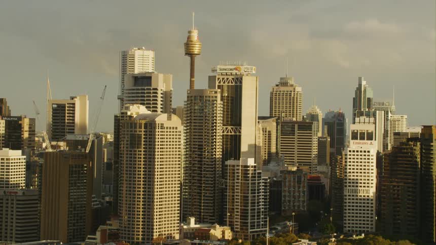 Aerial view of the skyscrapers and tall buildings Sydney