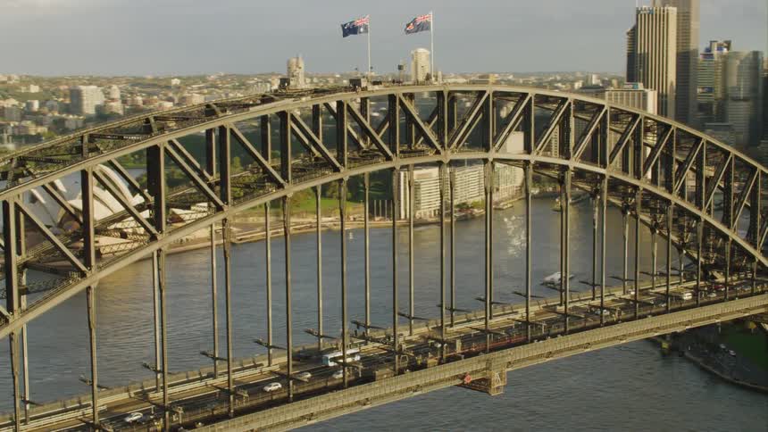 The traffic flows over the bridge