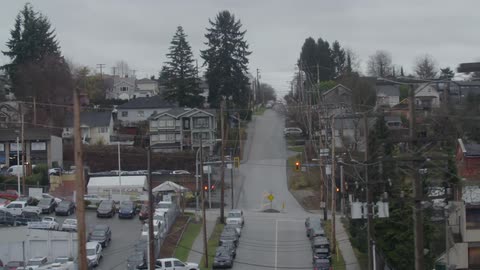 Aerial view of a town on a cloudy day