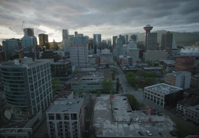 Cars and buildings in a downtown area