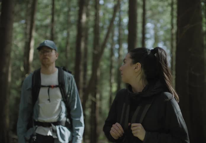 People walk through the forest