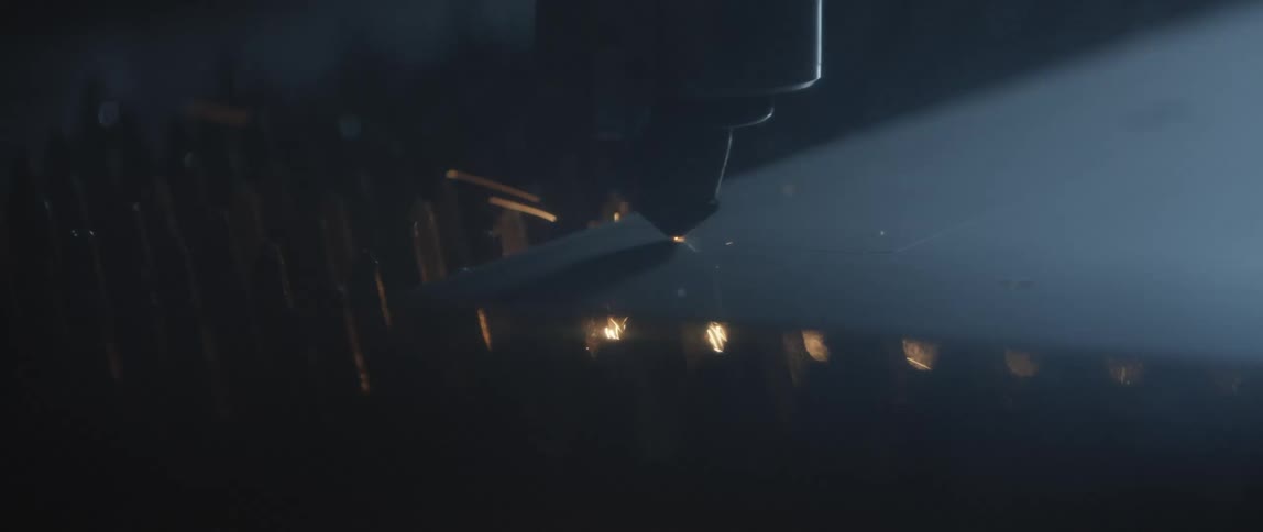 Laser moves over the surface as it creates sparks