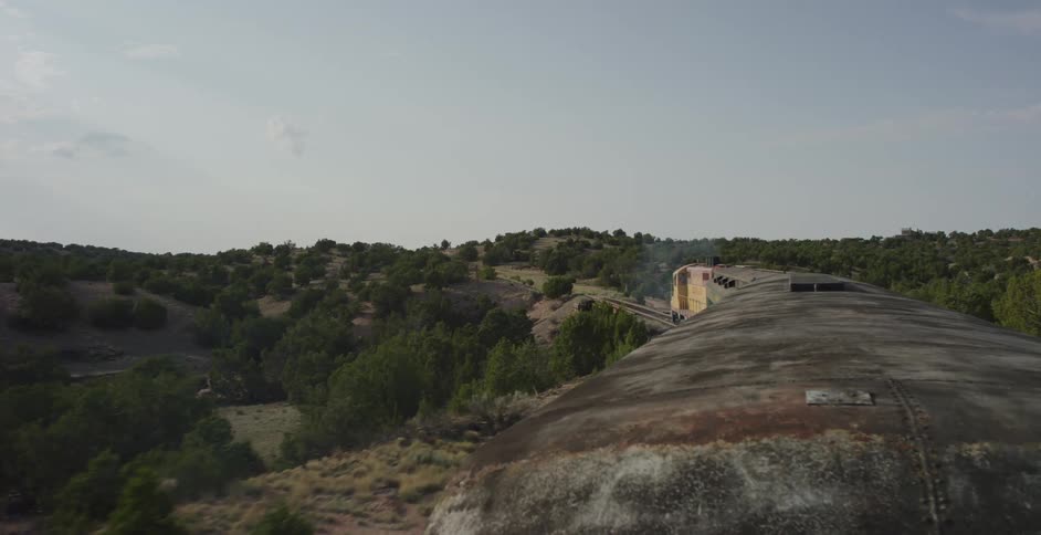 A train driving across the land