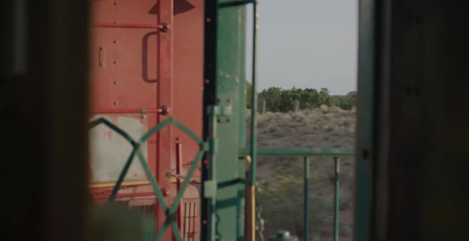 A train traveling with trees and the sky in the background