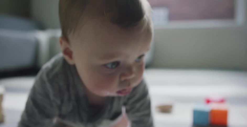 Baby crawls in the living room