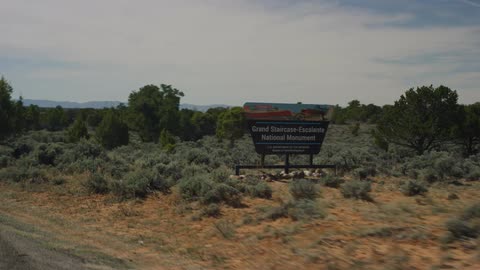 Vehicle drives on a countryside road and looking at the roadside advertising