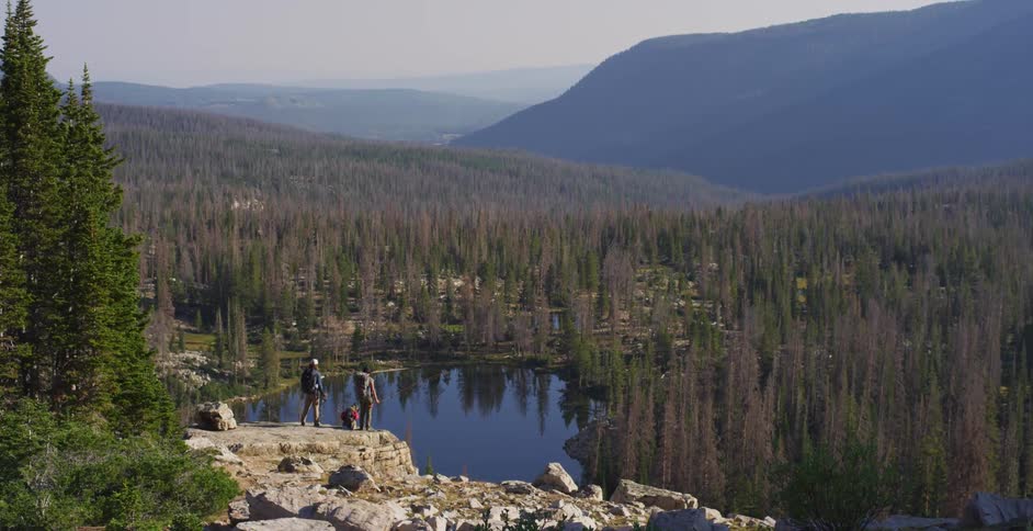 Three people on a cliff and one of them is fishing