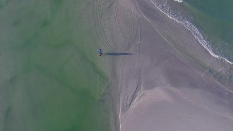 Aerial view of a man on the beach