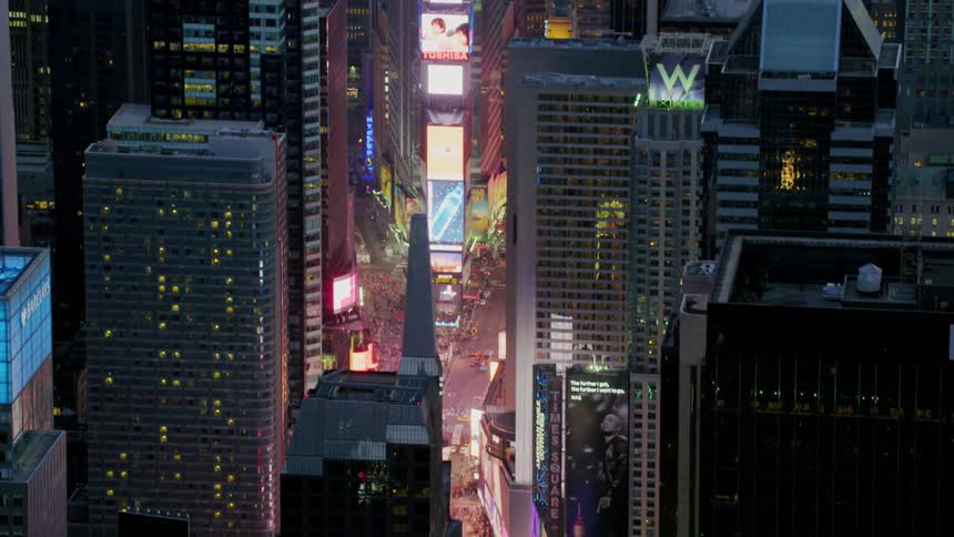 Video walls and led displays light up city center at night