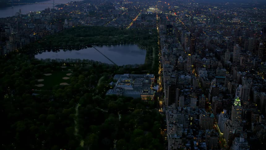 A city skyline at night