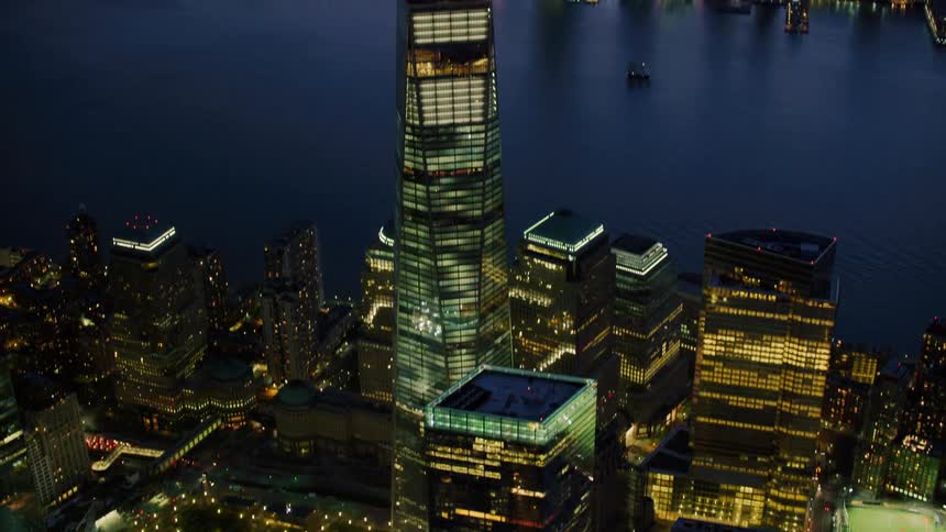 Aerial view of the world trade center in new york city at night