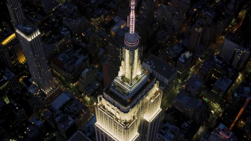 Aerial view of empire state building in new york city at night