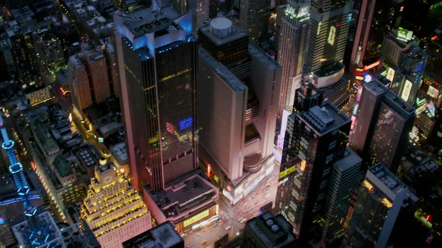 Aerial view of broadway street in new york city at night