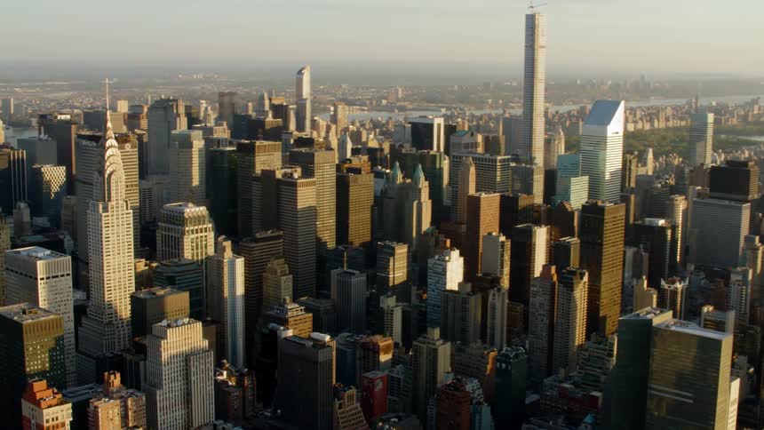 Skyscrapers dwarf other buildings in a large downtown part of the city