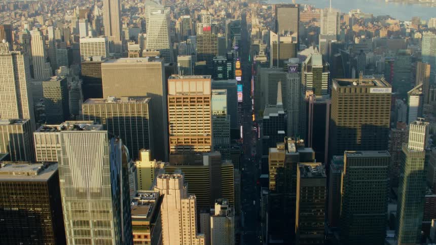 High rise buildings loom over a downtown city area
