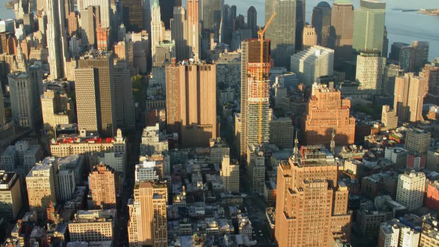 Aerial view of new york city at sunset