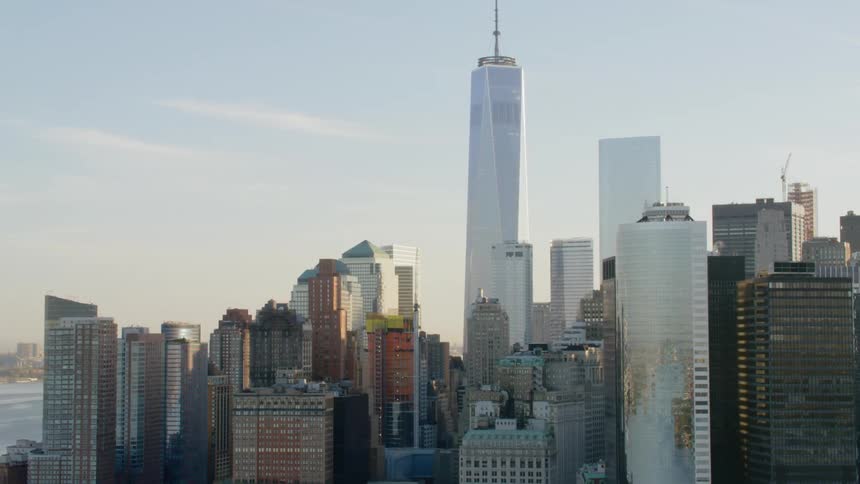 A large downtown city with skyscrapers and other buildings
