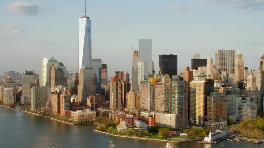 A city skyline off the water