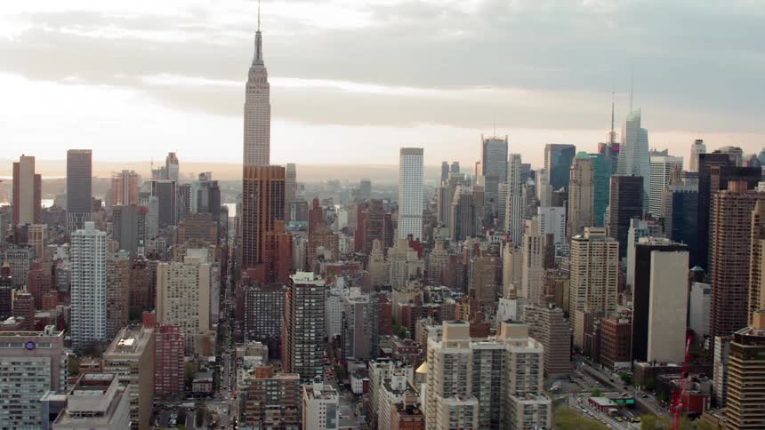 Skyscrapers loom over the rest of a downtown city area