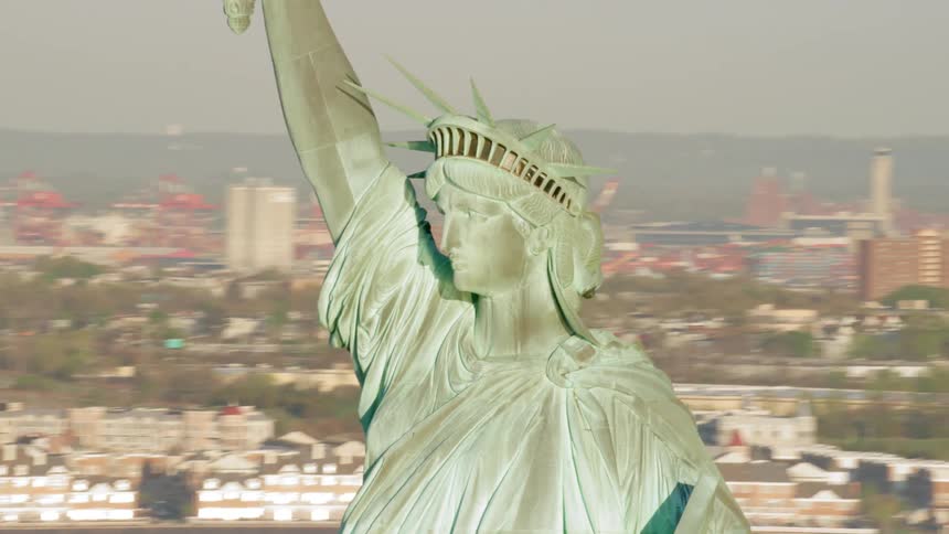 Aerial view of the statue of liberty in new york city