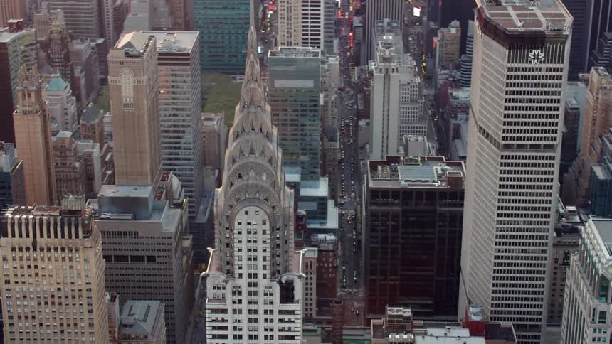 Aerial view of the chrysler building in new york city at sunset