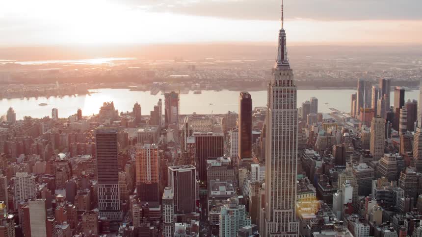 Aerial view of the empire state building at sunset