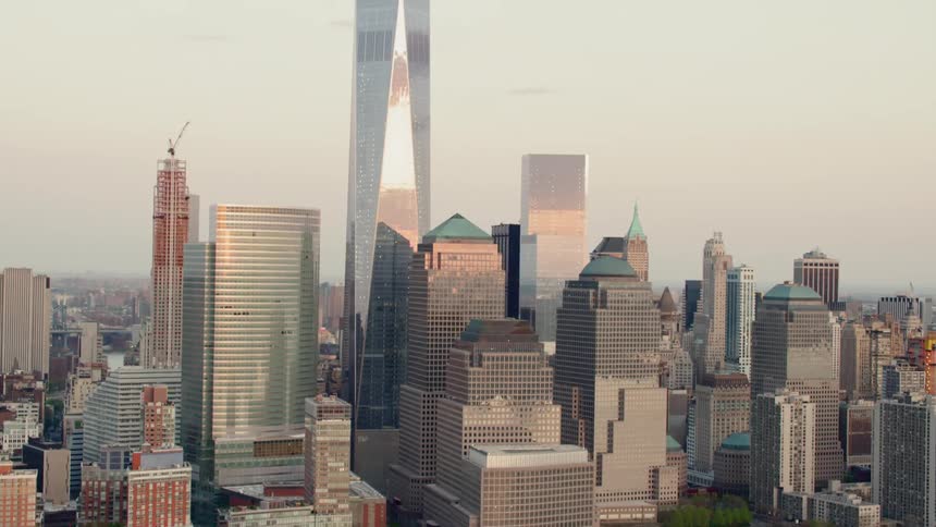 Skyscrapers off the water in a city