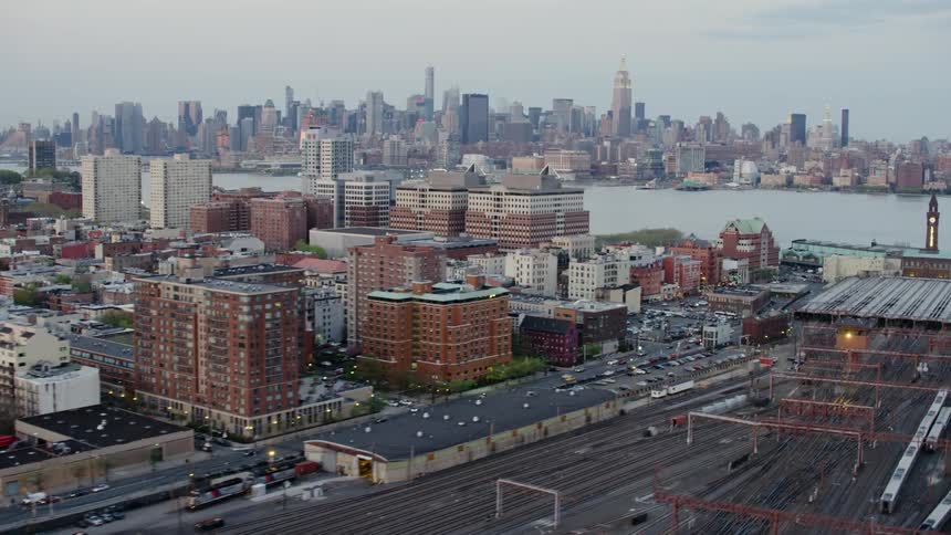 A shipping yard in a city