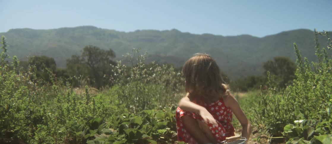 Little girl with a bucket picking strawberries from a garden
