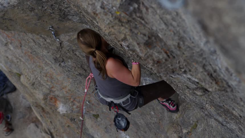 A woman rock climbing