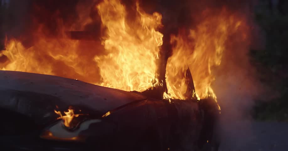 The car is raging with flames